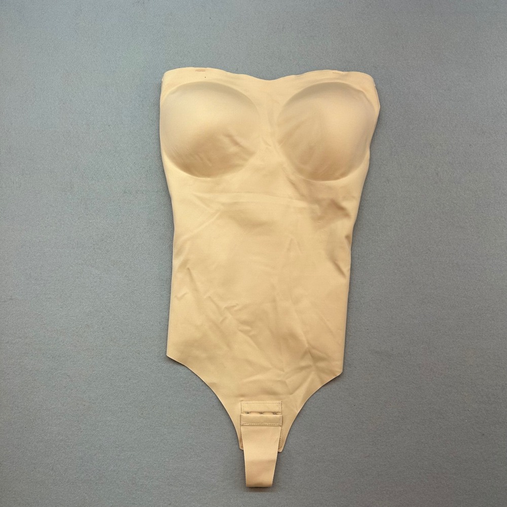 NEW Nude Strapless Shapewear Bodysuit Padded Cups Thong Back Beige 1XL